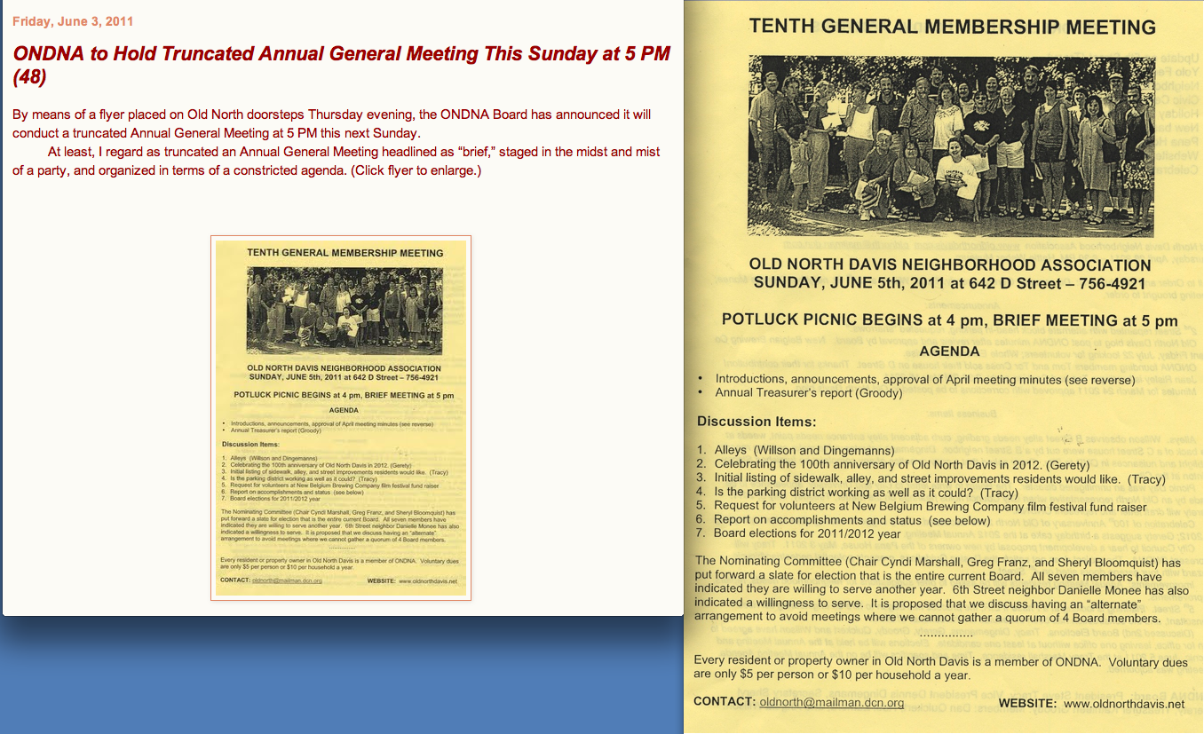 June 2, 2011. ONDNA Does Doorstep Announcement of AGM To Be Held Two Days Later, On Sunday, June 5th & Short-Shifts the Purpose of the AGM June 2, 2011. ONDNA Does Doorstep Announcement of AGM To Be Held Two Days Later, On Sunday, June 5th & Short-Shifts the Purpose of the AGM